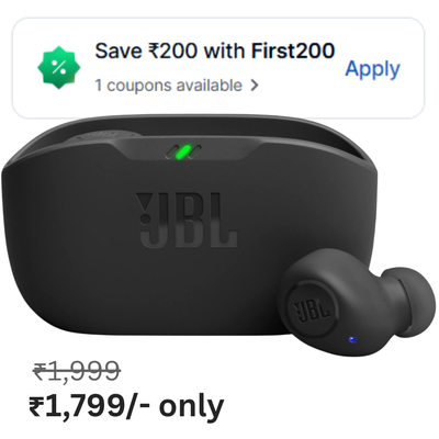 JBL Wave Buds in-Ear Wireless Earbuds (TWS),32 Hours Battery&Quick Charge,Ip54 Water&Dust Resistance,Ambient Aware&Talk-Thru, App for Customized Extra Bass Eq