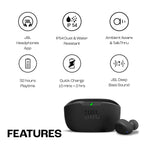 JBL Wave Buds in-Ear Wireless Earbuds (TWS),32 Hours Battery&Quick Charge,Ip54 Water&Dust Resistance,Ambient Aware&Talk-Thru, App for Customized Extra Bass Eq