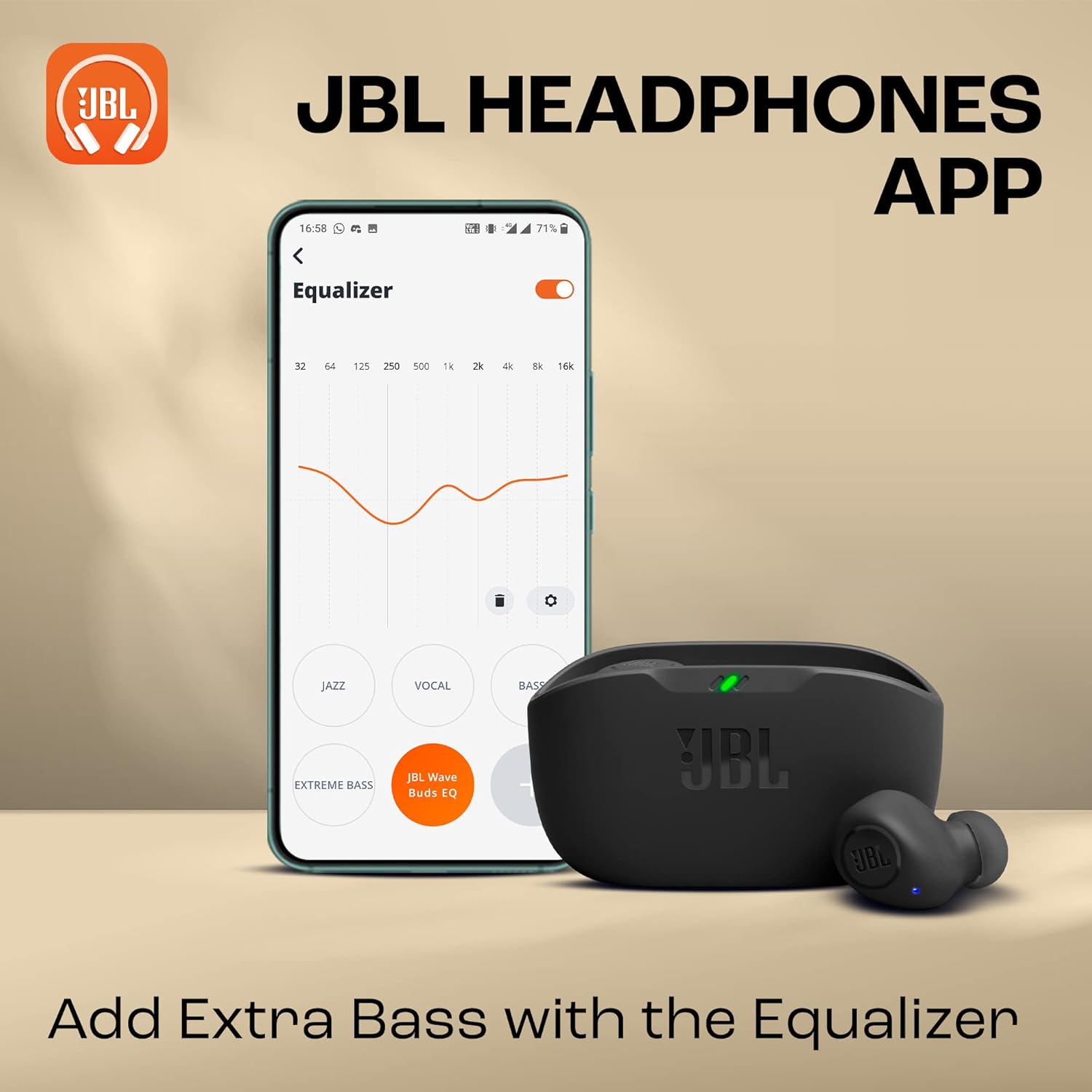 JBL Wave Buds in-Ear Wireless Earbuds (TWS),32 Hours Battery&Quick Charge,Ip54 Water&Dust Resistance,Ambient Aware&Talk-Thru, App for Customized Extra Bass Eq